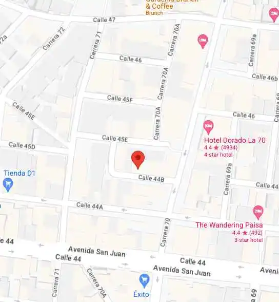 Mapa de la ubicación del salón de uñas Maias Nails Salon en Laureles, Medellín, con servicios de manicure y pedicure